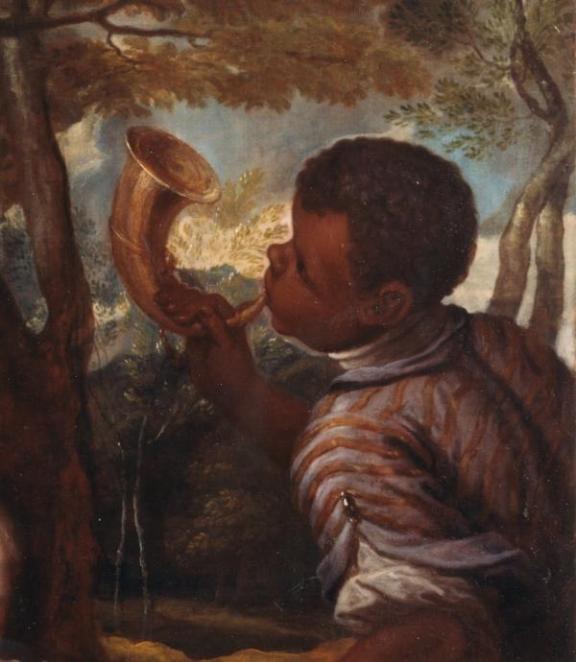 Lucius and Montague Hare and their African servant, c.1675