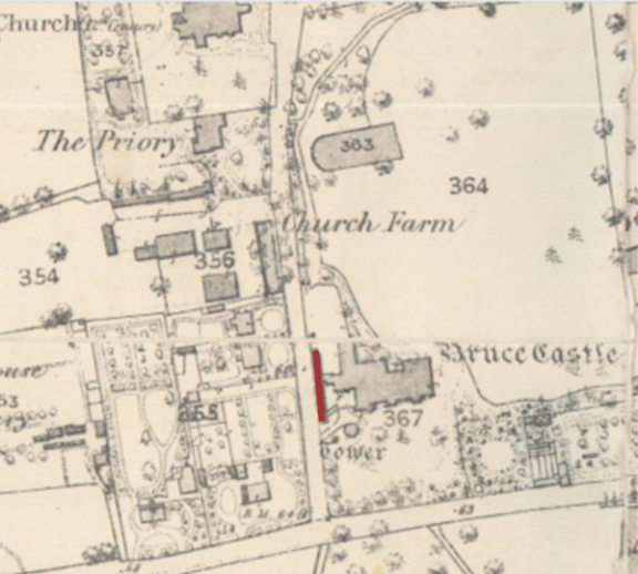 1864 OS Map with the boundary wall highlighted in red